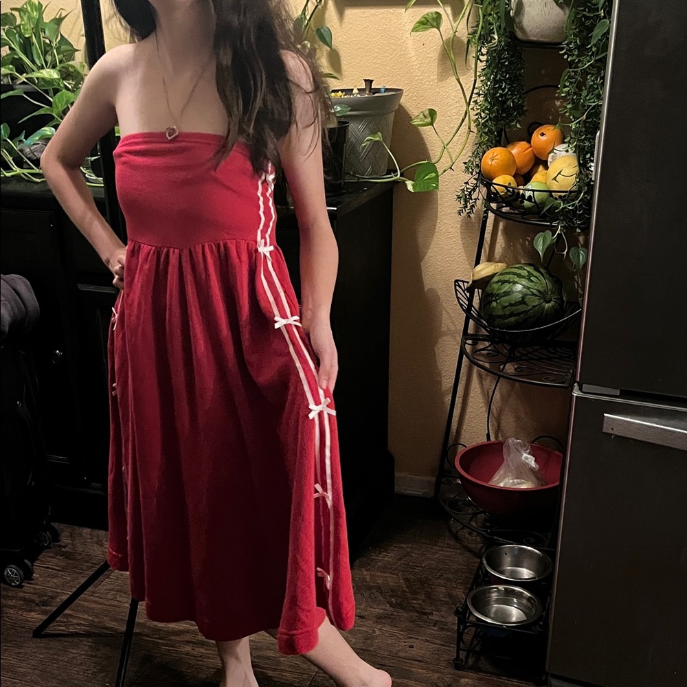 Anthropologie Strapless Red Dress